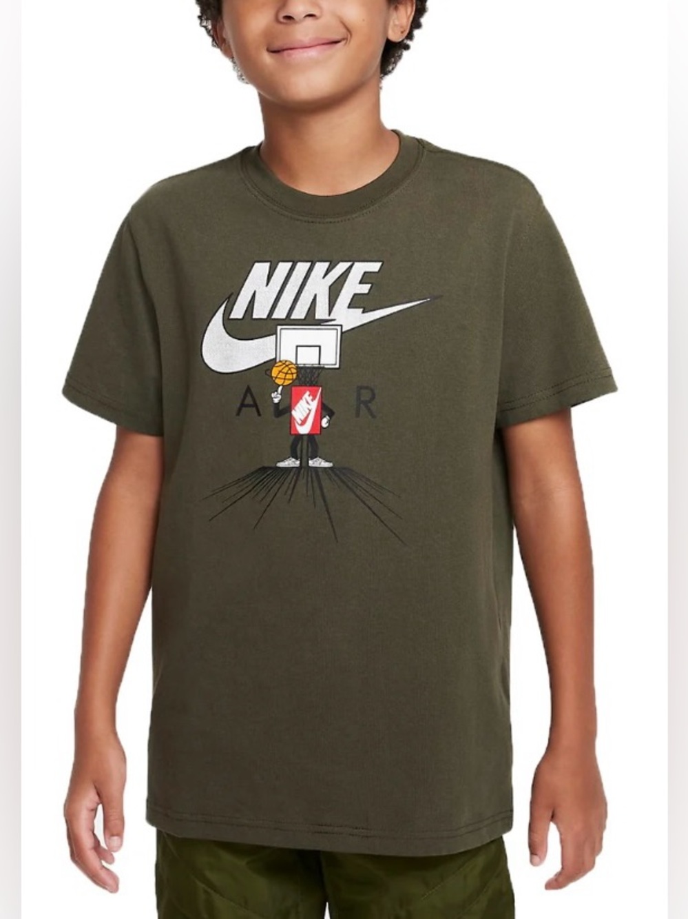 Nike  Air Kids Olive Green “Shoebox “ Basketball Graphic Tee  M(10 /12)